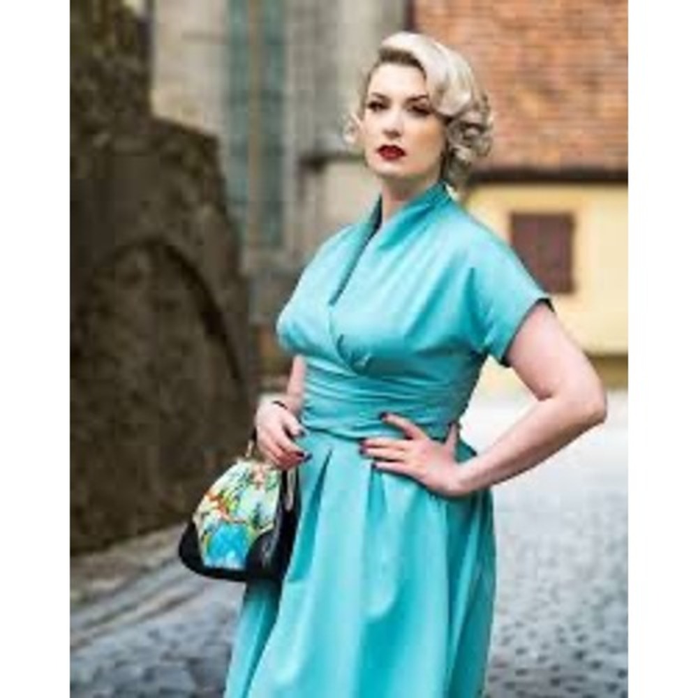 Miss Candyfloss Teal Blue Wrap Midi Dress Plus Size 4XL Vintage Pinup Rockabilly
